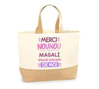 Planetee Sac Cabas Fond Jute Merci Nounou Magali | Cadeau Fin d'Année Scolaire Nounou Assmat Assistante Maternelle Crèche | Cadeau de Remerciement | Coton 18 L