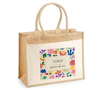 Planetee Sac cabas jute femme Coach Pleine de vie Design style Pop Art Vintage Sac de Courses Grand Format avec poche - Idée Cadeau Départ Retraite Collègue Anniversaire