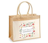 Planetee Sac cabas jute femme Experte Cybersécurité Exceptionnelle motif floral Sac de Courses Grand Format avec poche - Idée Cadeau Départ Retraite Collègue Anniversaire