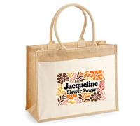 Planetee Sac cabas jute femme Jacqueline Flower Power Design rétro Vintage Années 70s Sac de Courses Grand Format Cadeau Maman Mamie Fête des Mères Anniversaire Noël