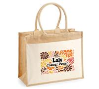 Planetee Sac cabas jute femme Laly Flower Power Design rétro Vintage Années 70s Sac de Courses Grand Format Cadeau Maman Mamie Fête des Mères Anniversaire Noël