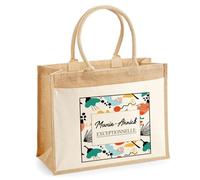 Planetee Sac cabas jute femme Marie-Annick Exceptionnelle design abstrait Sac de Courses Grand Format Cadeau Maman Mamie Fête des Mères Anniversaire Noël