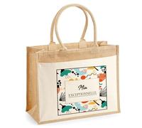 Planetee Sac cabas jute femme Mia Exceptionnelle design abstrait Sac de Courses Grand Format Cadeau Maman Mamie Fête des Mères Anniversaire Noël