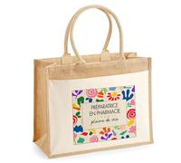Planetee Sac cabas jute femme Préparatrice En Pharmacie Pleine de vie Design style Pop Art Vintage Sac de Courses Grand Format avec poche - Idée Cadeau Départ Retraite Collègue Anniversaire