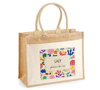 Planetee Sac cabas jute Laly Pleine de vie Design style Pop Art Vintage Tote Bag Femme Grand Format Idée Cadeau Maman Mamie Copine Anniversaire Fête des Mères Secret Santa