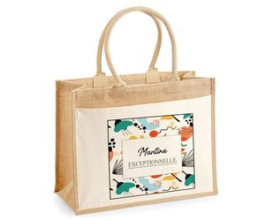 Planetee Sac cabas jute Martine Exceptionnelle design abstrait Tote Bag Femme Grand Format Idée Cadeau Maman Mamie Copine Anniversaire Fête des Mères Secret Santa