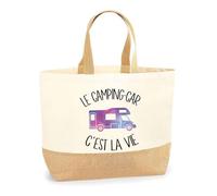 Planetee Sac camping car c'est la vie | Cabas de Plage Courses Coton et Toile de Jute Idée Cadeau