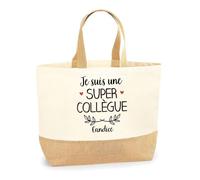 Planetee Sac Candice une super Collègue | Cabas de Plage Courses Coton et Toile de Jute Idée Cadeau Femme
