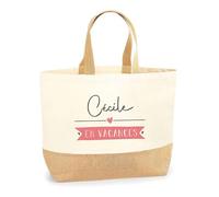 Planetee Sac Cécile en Vacances | Cabas de Plage Courses Coton et Toile de Jute Idée Cadeau Femme
