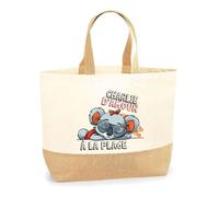 Planetee Sac Charlie d'amour Koala à la Plage | Cabas Courses Shopping Vacances Coton et Toile de Jute Idée Cadeau Femme