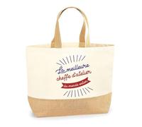 Planetee Sac Cheffe D'Atelier Meilleure du monde | Cabas de Plage Courses Coton et Toile de Jute Idée Cadeau Femme