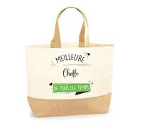 Planetee Sac Cheffe Meilleure de tous les temps | Cabas de Plage Courses Coton et Toile de Jute Idée Cadeau Femme