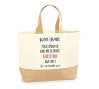Planetee Sac Christine ça n'existe | Cabas de Plage Courses Coton et Toile de Jute Idée Cadeau Femme