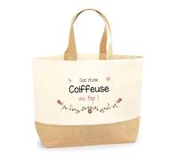 Planetee Sac Coiffeuse au top | Cabas de Plage Courses Coton et Toile de Jute Idée Cadeau Femme