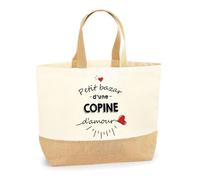 Planetee Sac Copine d'Amour | Cabas de Plage Courses Coton et Toile de Jute Idée Cadeau Femme