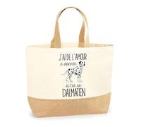 Planetee Sac Dalmatien amour | Cabas de Plage Courses Coton et Toile de Jute Idée Cadeau