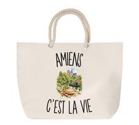 Planetee Sac de Plage Amiens c’est la vie | Grand Cabas Coton à Anses en Corde 23 L | Idée Cadeau Amiénois Amiénoise Homme Femme Anniversaire Noël | Imprimé en Bretagne