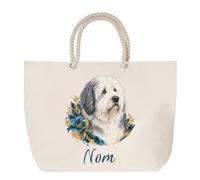 Planetee Sac de Plage Bobtail | Grand Cabas Coton à Anses en Corde 23 L | Idée Cadeau Propriétaire Chien Homme Femme Anniversaire Noël | Imprimé en Bretagne
