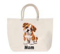 Planetee Sac de Plage Bouledogue Continental | Grand Cabas Coton à Anses en Corde 23 L | Idée Cadeau Propriétaire Chien Homme Femme Anniversaire Noël | Imprimé en Bretagne
