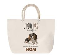 Planetee Sac de Plage Cavalier King Charles | Grand Cabas Coton à Anses en Corde 23 L | Idée Cadeau Propriétaire Chien Homme Femme Anniversaire Noël | Imprimé en Bretagne