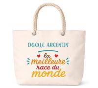 Planetee Sac de Plage Dogue Argentin Meilleure Race | Grand Sac Cabas Fourre-Tout 23 L Anses Corde Coton | Idée Cadeau Propriétaire de Chien Dog Lover Anniversaire Noël