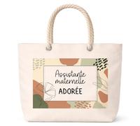 Planetee Sac de plage femme grand format anse corde Assistante maternelle Adorée design graphique cadeau femme anniversaire Noël grand sac été