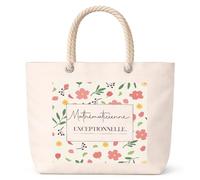 Planetee Sac de plage femme grand format anse corde Mathématicienne exceptionnelle motif fleurs cadeau femme anniversaire Noël grand sac été