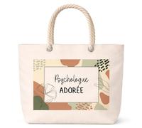 Planetee Sac de plage femme grand format anse corde Psychologue Adorée design graphique cadeau femme anniversaire Noël grand sac été