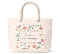 Planetee Sac de plage femme grand format anse corde Secrétaire exceptionnelle motif fleurs cadeau femme anniversaire Noël grand sac été