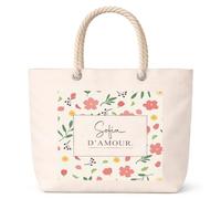 Planetee Sac de plage femme grand format anse corde Sofia d'amour motif fleurs cadeau femme anniversaire Noël grand sac été