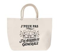 Planetee Sac de Plage J’peux pas j’ai Assemblée générale | Grand Cabas Coton à Anses en Corde 23 L | Idée Cadeau Homme Femme Anniversaire Noël | Imprimé en Bretagne