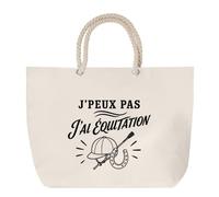 Planetee Sac de Plage J’peux pas j’ai Équitation | Grand Cabas Coton à Anses en Corde 23 L | Idée Cadeau Cavalier Cavalière Homme Femme Anniversaire Noël | Imprimé en Bretagne