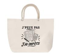 Planetee Sac de Plage J’peux pas j’ai Impôts | Grand Cabas Coton à Anses en Corde 23 L | Idée Cadeau Homme Femme Anniversaire Noël | Imprimé en Bretagne
