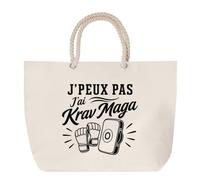 Planetee Sac de Plage J’peux pas j’ai Krav Maga | Grand Cabas Coton à Anses en Corde 23 L | Idée Cadeau Homme Femme Anniversaire Noël | Imprimé en Bretagne