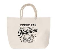 Planetee Sac de Plage J’peux pas j’ai Natation | Grand Cabas Coton à Anses en Corde 23 L | Idée Cadeau Nageur Nageuse Homme Femme Anniversaire Noël | Imprimé en Bretagne