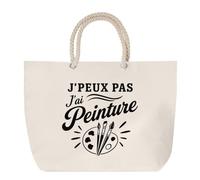 Planetee Sac de Plage J’peux pas j’ai Peinture | Grand Cabas Coton à Anses en Corde 23 L | Idée Cadeau Peintre Homme Femme Anniversaire Noël | Imprimé en Bretagne