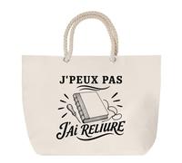 Planetee Sac de Plage J’peux pas j’ai Reliure | Grand Cabas Coton à Anses en Corde 23 L | Idée Cadeau Relieur Relieuse Homme Femme Anniversaire Noël | Imprimé en Bretagne