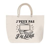 Planetee Sac de Plage J’peux pas j’ai Série | Grand Cabas Coton à Anses en Corde 23 L | Idée Cadeau Homme Femme Anniversaire Noël | Imprimé en Bretagne