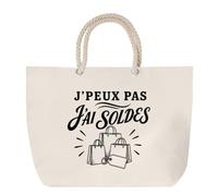 Planetee Sac de Plage J’peux pas j’ai Soldes | Grand Cabas Coton à Anses en Corde 23 L | Idée Cadeau Homme Femme Anniversaire Noël | Imprimé en Bretagne