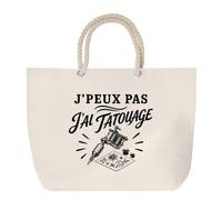 Planetee Sac de Plage J’peux pas j’ai Tatouage | Grand Cabas Coton à Anses en Corde 23 L | Idée Cadeau Homme Femme Anniversaire Noël | Imprimé en Bretagne
