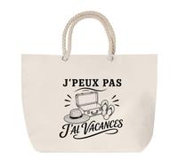 Planetee Sac de Plage J’peux pas j’ai Vacances | Grand Cabas Coton à Anses en Corde 23 L | Idée Cadeau Homme Femme Anniversaire Noël | Imprimé en Bretagne