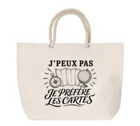Planetee Sac de Plage J’peux pas je préfère les Cartes | Grand Cabas Coton à Anses en Corde 23 L | Idée Cadeau Homme Femme Anniversaire Noël | Imprimé en Bretagne