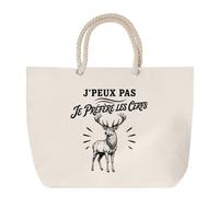 Planetee Sac de Plage J’peux pas je préfère les Cerfs | Grand Cabas Coton à Anses en Corde 23 L | Idée Cadeau Homme Femme Anniversaire Noël | Imprimé en Bretagne