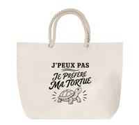 Planetee Sac de Plage J’peux pas je préfère ma Tortue | Grand Cabas Coton à Anses en Corde 23 L | Idée Cadeau Homme Femme Anniversaire Noël | Imprimé en Bretagne