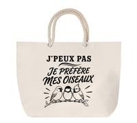 Planetee Sac de Plage J’peux pas je préfère mes Oiseaux | Grand Cabas Coton à Anses en Corde 23 L | Idée Cadeau Homme Femme Anniversaire Noël | Imprimé en Bretagne