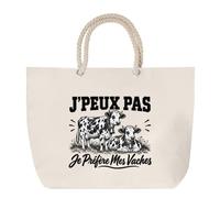 Planetee Sac de Plage J’peux pas je préfère mes Vaches | Grand Cabas Coton à Anses en Corde 23 L | Idée Cadeau Éleveur Éleveuse Homme Femme Anniversaire Noël | Imprimé en Bretagne