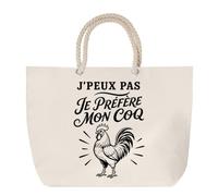 Planetee Sac de Plage J’peux pas je préfère mon Coq | Grand Cabas Coton à Anses en Corde 23 L | Idée Cadeau Homme Femme Anniversaire Noël | Imprimé en Bretagne