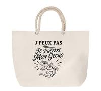 Planetee Sac de Plage J’peux pas je préfère mon Gecko | Grand Cabas Coton à Anses en Corde 23 L | Idée Cadeau Homme Femme Anniversaire Noël | Imprimé en Bretagne