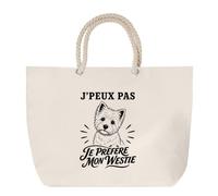 Planetee Sac de Plage J’peux pas je préfère mon Westie | Grand Cabas Coton à Anses en Corde 23 L | Idée Cadeau Propriétaire Westie Homme Femme Anniversaire Noël | Imprimé en Bretagne