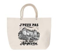 Planetee Sac de Plage J’peux pas je suis Angevin | Grand Cabas Coton à Anses en Corde 23 L | Idée Cadeau Homme Papa Anniversaire Noël | Imprimé en Bretagne